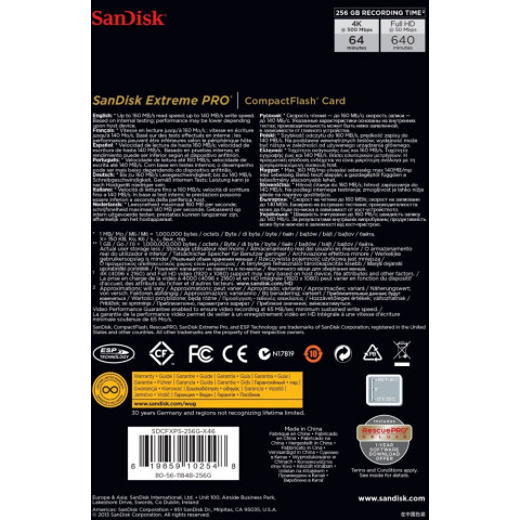 Карта памяти 256Gb Compact Flash SanDisk Extreme Pro (SDCFXPS-256G-X46)_0