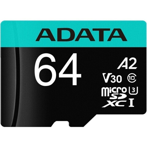 Карта памяти 64Gb MicroSD ADATA + SD адаптер (AUSDX64GUI3V30SA2-RA1)