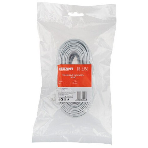 Кабель телефонный 6p4c, 15м, Rexant 18-3151_0