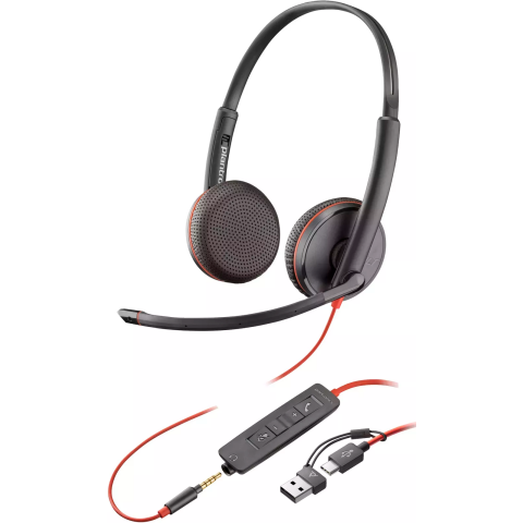 Гарнитура Plantronics (Poly) Blackwire 3225 Stereo USB-C Headset +3.5mm Plug +USB-C/A Adapter (Bulk)