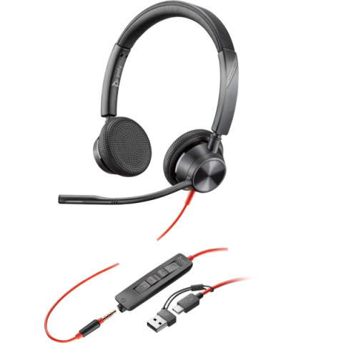 Гарнитура Plantronics (Poly) Blackwire 3325 Stereo USB-C Headset +3.5mm Plug +USB-C/A Adapter