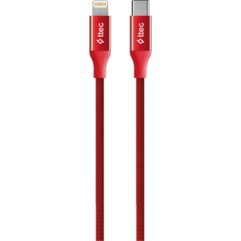 Кабель USB Type-C - Lightning, 1.5м, ttec 2DK41K Red