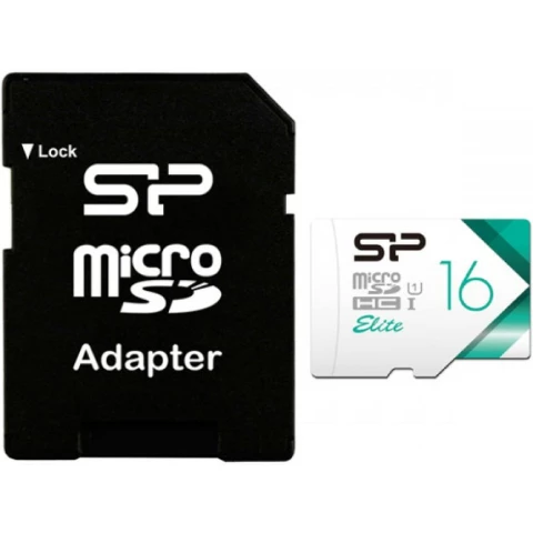 Карта памяти 16Gb MicroSD Silicon Power Elite + SD адаптер (SP016GBSTHBU1V21SP)