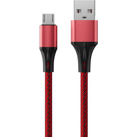 Кабель USB - microUSB, 1м, Accesstyle AM24-F100M Red/Black