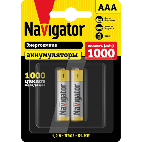 Аккумулятор Navigator (AAA, NiMH, 1000mAh, 2 шт)
