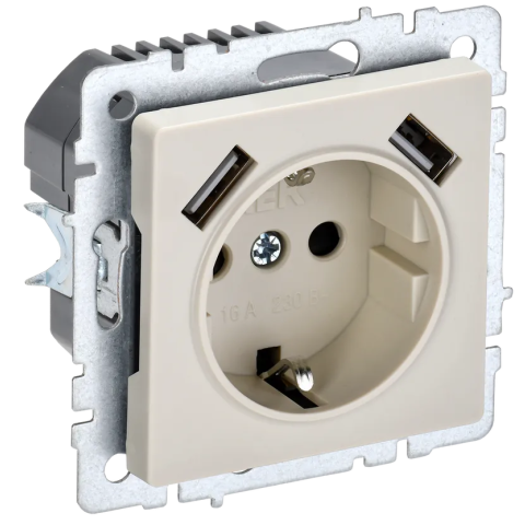 Электрическая розетка IEK BRITE BR-R14-16-U21-D21-K10