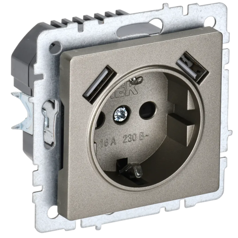 Электрическая розетка IEK BRITE BR-R14-16-U21-D21-K37