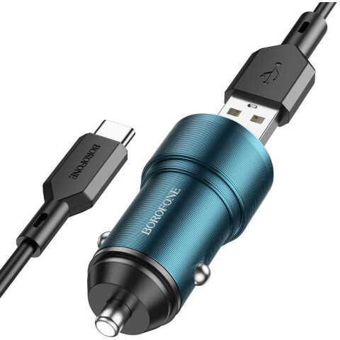 Автомобильное зарядное устройство Borofone BZ19A Blue + Type-C Cable