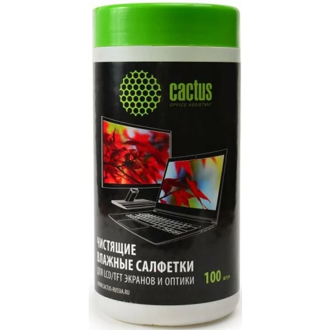 Салфетки Cactus CS-T1001 для экранов и оптики, туба 100шт