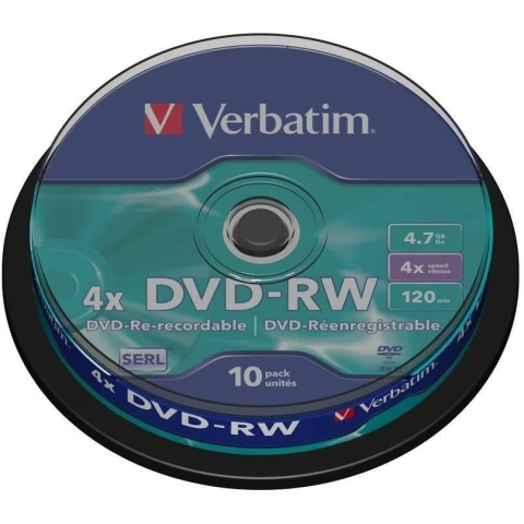 Диск DVD-RW Verbatim 4.7Gb 4x Cake Box (10шт) (43552)