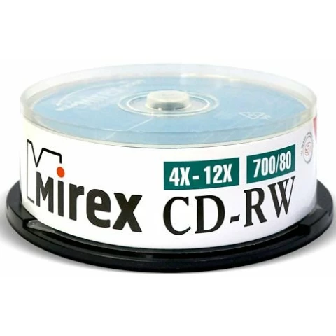 Диск CD-RW Mirex 700Mb 12x Cake Box (25шт) (202349)