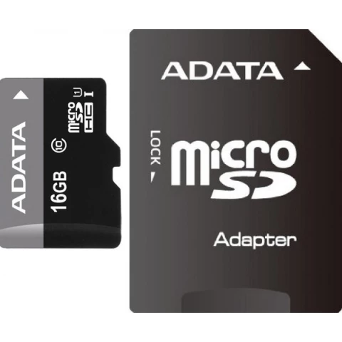 Карта памяти 16Gb MicroSD ADATA + SD адаптер (AUSDH16GUICL10-RA1)