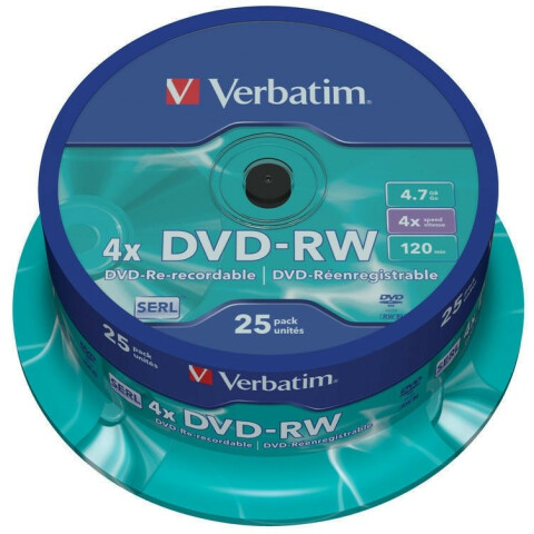 Диск DVD-RW Verbatim 4.7Gb 4x Cake Box (25шт) (43639)