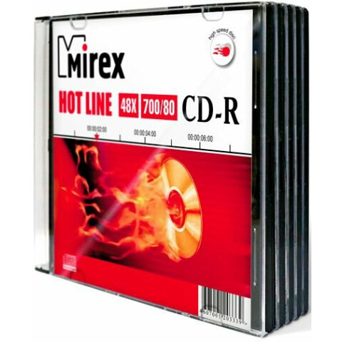 Диск CD-R Mirex 700Mb 48x HotLine Slim Case (5шт) (201571)