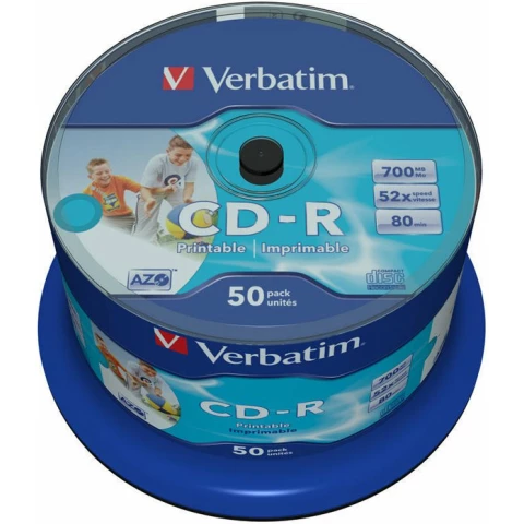 Диск CD-R Verbatim 700Mb 52x AZO Wide Inkjet Printable (50шт) (43438)