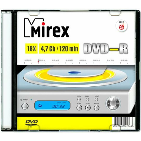 Диск DVD-R Mirex 4.7Gb 16x Slim Case (1шт) (202363)