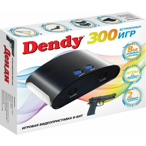 Игровая приставка Dendy Black + световой пистолет (300 встроенных игр)