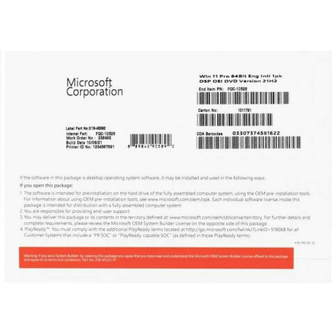 ПО Microsoft Windows 11 Pro 64-bit Russian 1pk DSP OEI DVD KZ (FQC-10548)