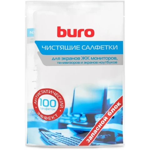 Салфетки Buro BU-ZSCREEN для экранов и оптики, запасной блок к тубе, 100шт