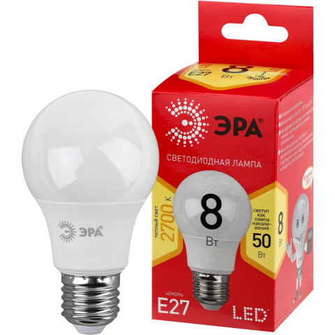 Светодиодная лампочка ЭРА A55-8W-827-E27 (8 Вт, E27)