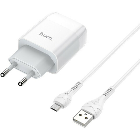 Сетевое зарядное устройство HOCO C73A Glorious White + MicroUSB Cable