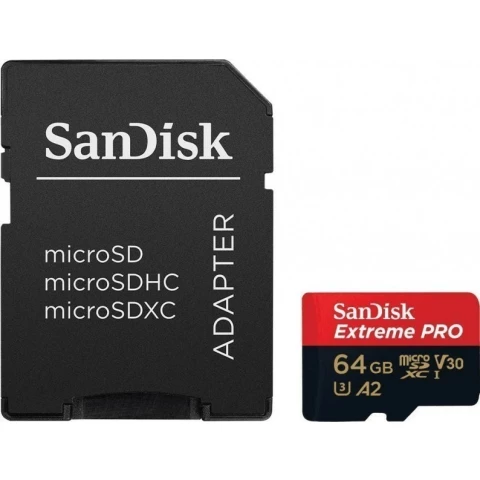 Карта памяти 64Gb MicroSD SanDisk Extreme Pro + SD адаптер (SDSQXCU-064-GN6MA)