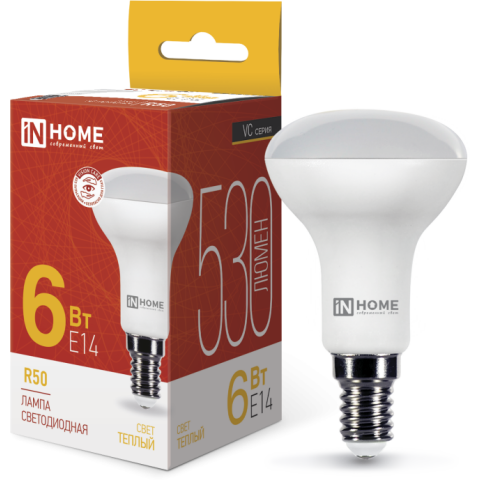 Светодиодная лампочка IN HOME LED-R50-VC (6 Вт, Е14) 3000К