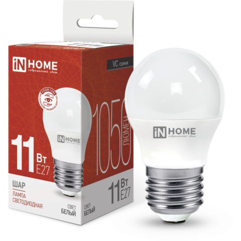 Светодиодная лампочка IN HOME LED-ШАР-VC (11 Вт, E27) 4000K