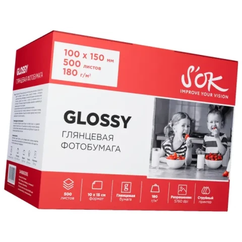 Бумага Sakura S'OK SA6180500G (10x15, 180 г/м2, 500 листов)