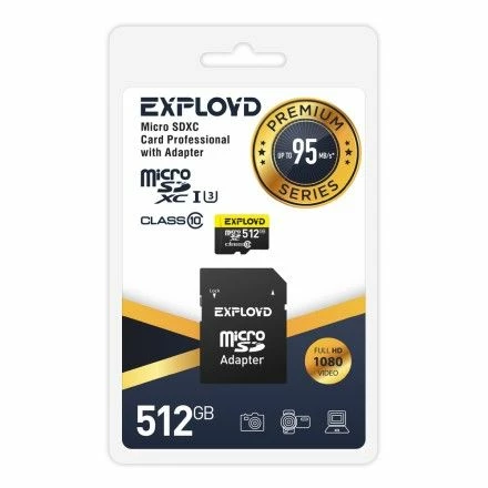 Карта памяти 512Gb MicroSD Exployd Premium + SD адаптер