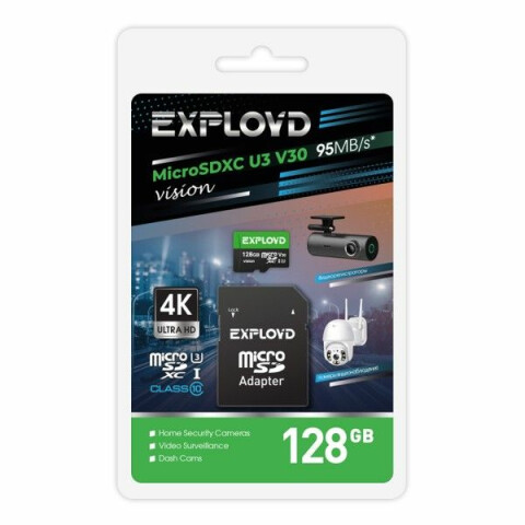 Карта памяти 128Gb MicroSD Exployd Vision + SD адаптер