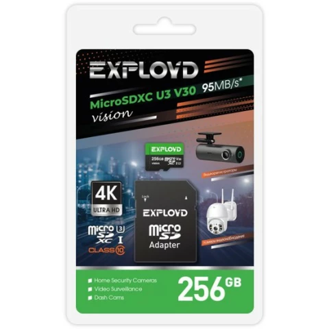 Карта памяти 256Gb MicroSD Exployd Vision + SD адаптер