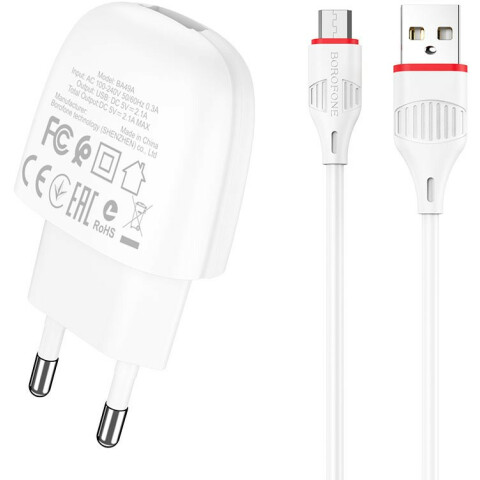Сетевое зарядное устройство Borofone BA49A Vast power White + microUSB Cable