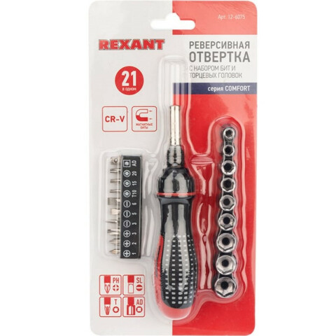 Отвёртка с битами Rexant 12-6075