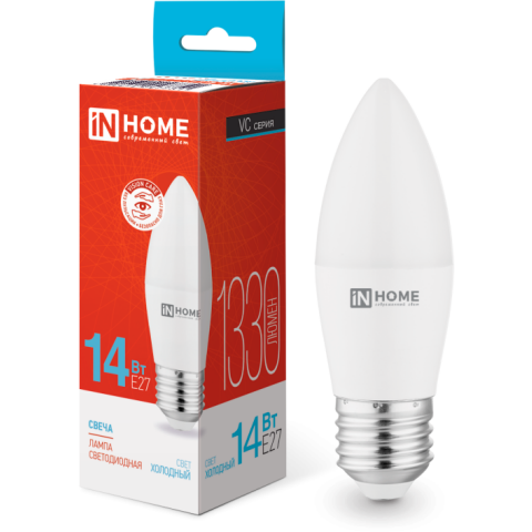 Светодиодная лампочка IN HOME LED-СВЕЧА-VC (14 Вт, Е27) 6500K