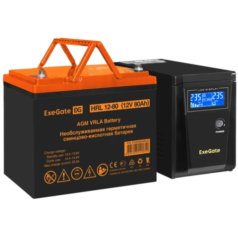 ИБП + батарея ExeGate SineTower SZ-600.LCD.AVR.1SH + HRL 12-80 (80Ач)