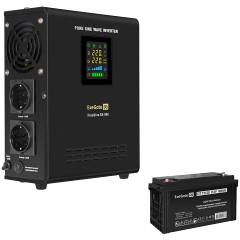 ИБП + батарея ExeGate FineSine SX-800.LCD.AVR.2SH + DT 12120 (120Ач)