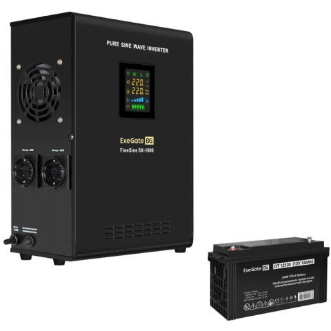 ИБП + батарея ExeGate FineSine SX-1000.LCD.AVR.2SH + DT 12120 (120Ач)