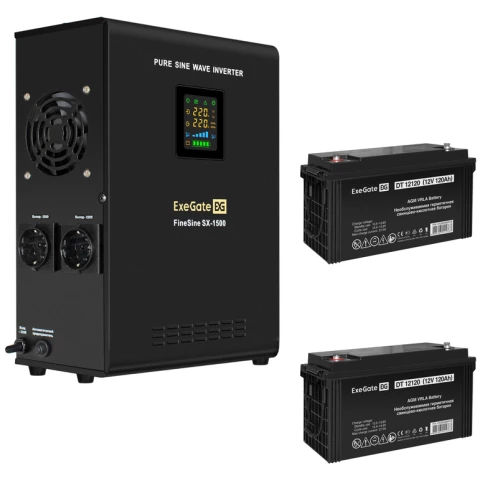 ИБП + батарея ExeGate FineSine SX-1500.LCD.AVR.2SH + 2x DT 12120 (120Ач)