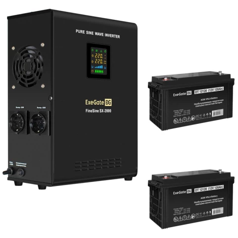 ИБП + батарея ExeGate FineSine SX-2000.LCD.AVR.2SH + 2x DT 12120 (120Ач)