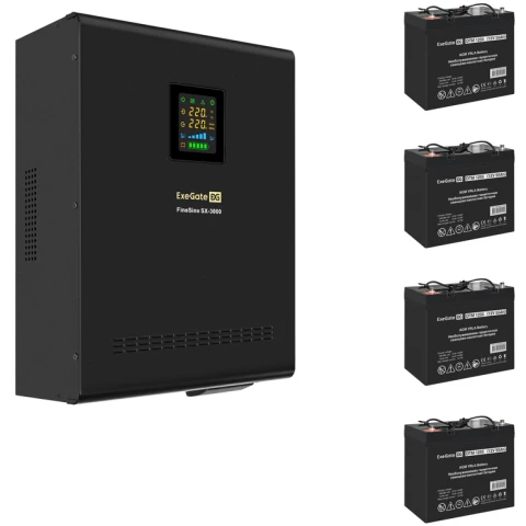 ИБП + батарея ExeGate FineSine SX-3000.LCD.AVR.2SH.T + 4x DTM 1255 (55Ач)