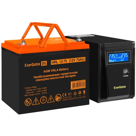 ИБП + батарея ExeGate SineTower SZ-600.LCD.AVR.1SH + HRL 12-75 (75Ач)