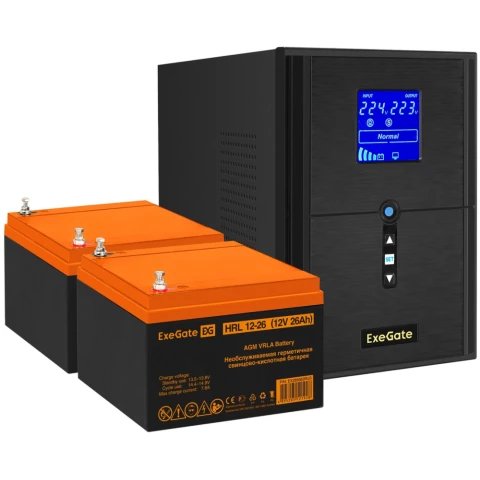 ИБП + батарея ExeGate SineTower SZ-2000.LCD.AVR.3SH.1C13.USB + 2x HRL 12-26 (26Ач)