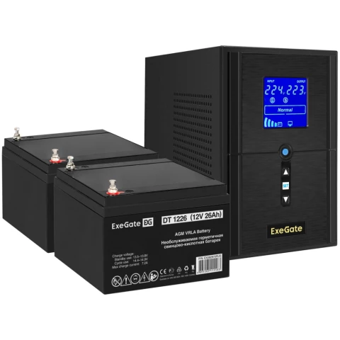 ИБП + батарея ExeGate SineTower SZ-1000.LCD.AVR.2SH.1C13.USB + 2x DT 1226 (26Ач)