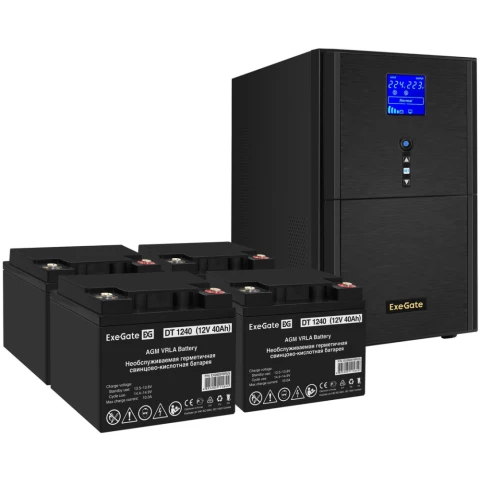 ИБП + батарея ExeGate SineTower SZ-3000.LCD.AVR.3SH.1C13.RJ.USB + 4x DT 1240 (40Ач)