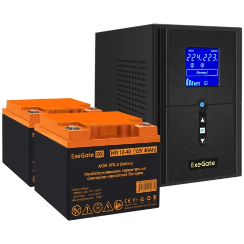 ИБП + батарея ExeGate SineTower SZ-1500.LCD.AVR.2SH.1C13.USB + 2x HR 12-40 (40Ач)