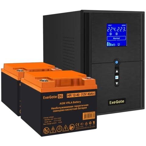 ИБП + батарея ExeGate SineTower SZ-2000.LCD.AVR.3SH.1C13.USB + 2x HR 12-40 (40Ач)