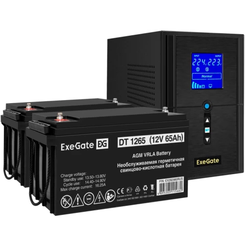 ИБП + батарея ExeGate SineTower SZ-1000.LCD.AVR.2SH.1C13.USB + 2x DT 1265 (65Ач)