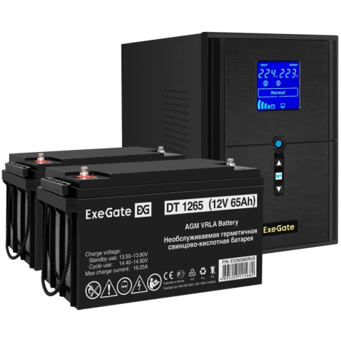 ИБП + батарея ExeGate SineTower SZ-2000.LCD.AVR.3SH.1C13.USB + 2x DT 1265 (65Ач)