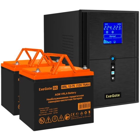 ИБП + батарея ExeGate SineTower SZ-2000.LCD.AVR.3SH.1C13.USB + 2x HRL 12-75 (75Ач)